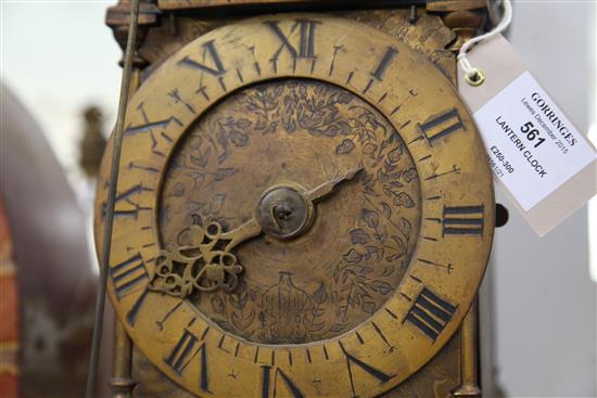 An early 20th century 17th century style brass lantern clock, 15.5in.